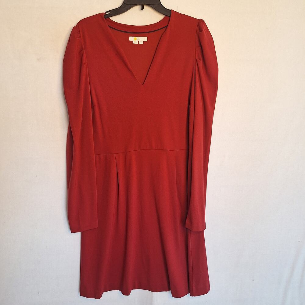 Boden Dress Sz 12 Red Puff Sleeve Modern Classic Jersey Knit Comfy Work Wear